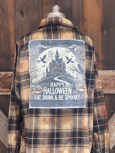 Halloween Series Art Flannel- HAUNTED MANSION Spooky Gold Plaid